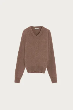 Boxy V Neck Sweater - Hazelnut Melange