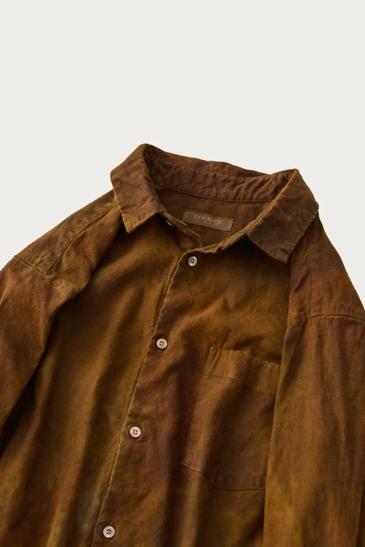 Brushed Uneven Dyed Regular Collar Shirt - Brown