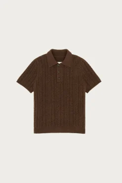 Cable Knit Polo - Deep Brown