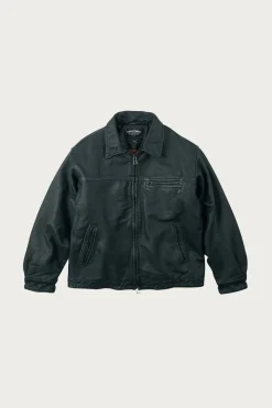 Destroyed Cowhide Leather Jacket - Washed Olive