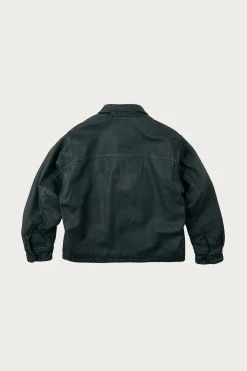 Destroyed Cowhide Leather Jacket - Washed Olive