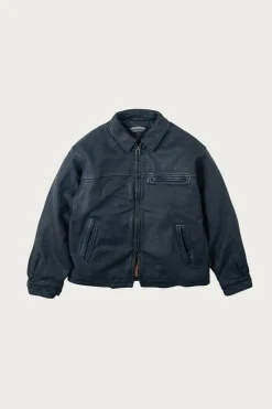 Destroyed Cowhide Leather Jacket - Washed Navy