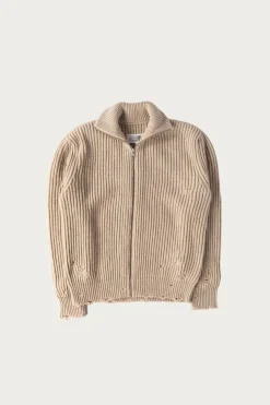 Distressed Zip Sweater - Grey