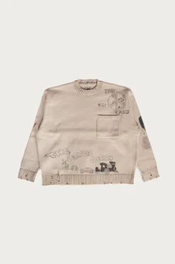 5G Cotton Knit Crew Sweater (Memorial Paint Model) - Natural