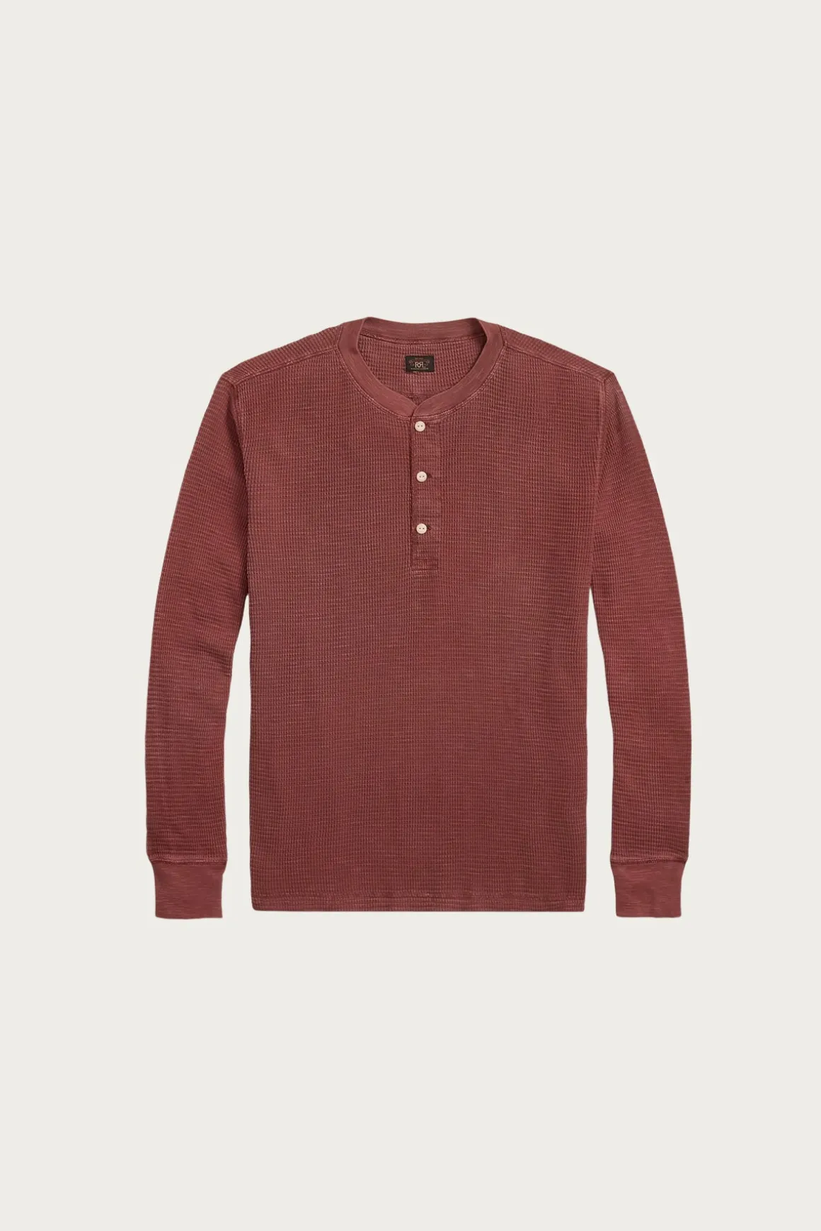 Garment-Dyed Waffle-Knit Henley Shirt - Wine