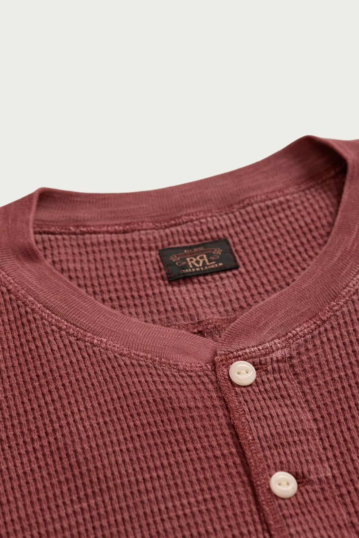 Garment-Dyed Waffle-Knit Henley Shirt - Wine