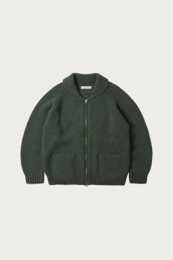 Heavy Cowichan Zipup Cardigan - Forest Green