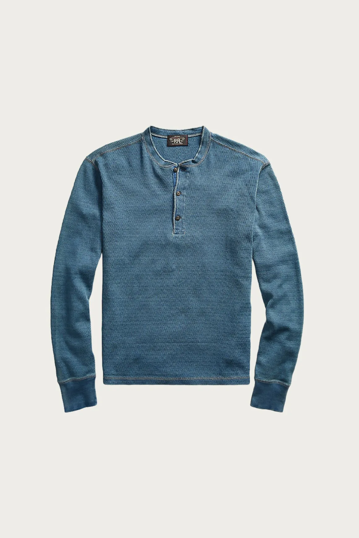 Indigo Jacquard-Knit Henley Shirt - Washed Blue Indigo