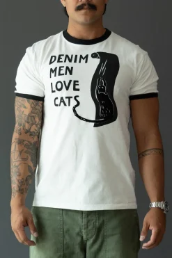20/-Jersey Ringer T (DENIM MEN LOVE CATS SCRATCH) - White