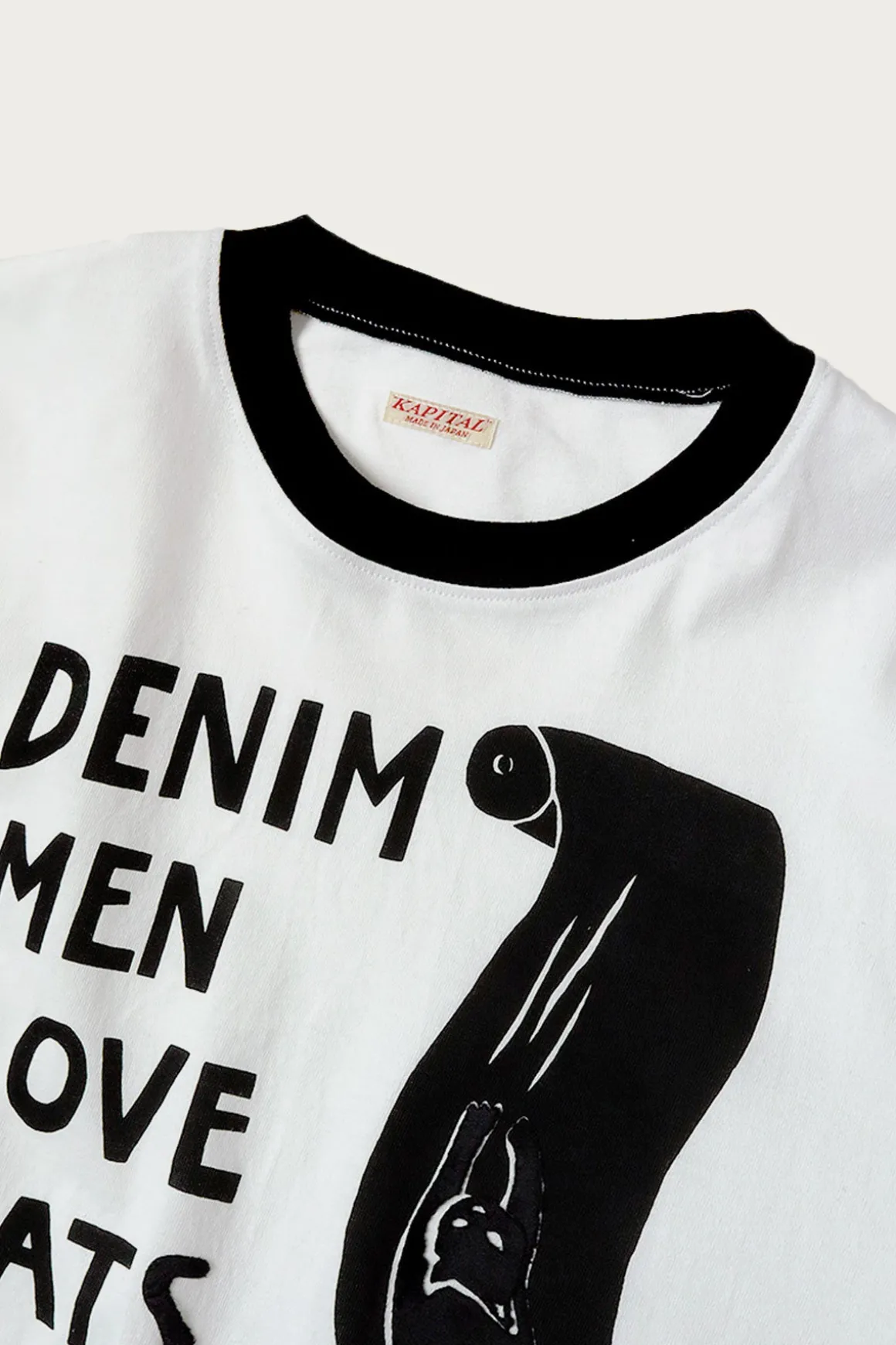 20/-Jersey Ringer T (DENIM MEN LOVE CATS SCRATCH) - White