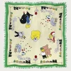 Linen Rayon Fringed Stole (PECKISH RAINBOWY PARK) - Green