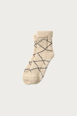 Merino Lambs Wool Room Socks "Beni Ouarain" - Ecru/Black