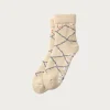 Merino Lambs Wool Room Socks "Beni Ouarain" - Ecru/Blue