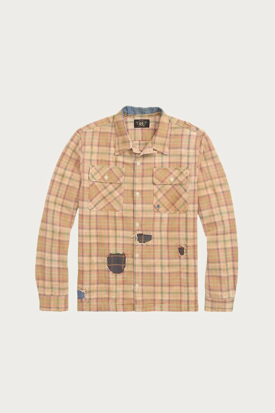 Repaired Plaid Twill Camp Shirt - Orange/Multi