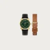Royal Smith 90-008 - Green Dial/Gold Case/Black Pebbled Leather Strap + Extra Brown Strap
