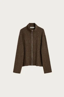Shrunken Full Zip Polo - Brown Sparse Buckle Weave