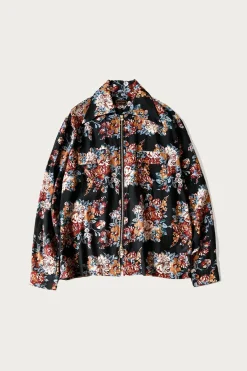 Silk Rayon CHAMPETRE MARIA DRIZZLE Open Collar Shirt - Black