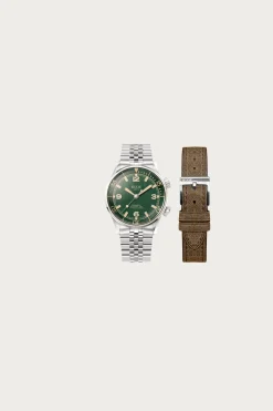 Sombrero 90-011 - Green Linen Textured Dial/Stainless Bracelet + Extra Leather Strap
