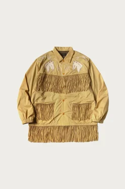 Stretch Nylon Fringed Coach JKT - Mustard