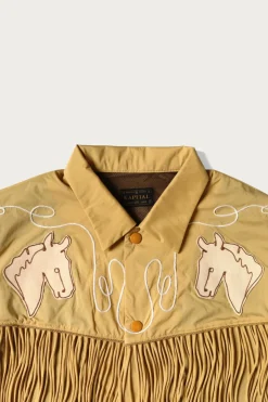 Stretch Nylon Fringed Coach JKT - Mustard
