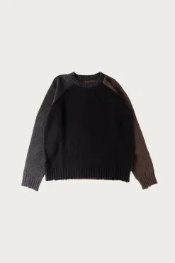 Two-Tone Crewneck Sweater - Black/Brown