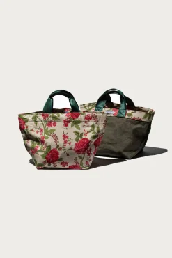 Vintage Tent Fabric w/ Printed Pattern Bag - Flower