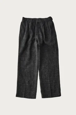 Wool Cotton Linen Melange Tweed Trousers - Black