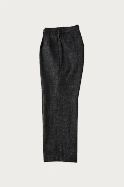 Wool Cotton Linen Melange Tweed Trousers - Black