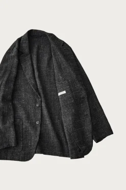 Wool Cotton Linen Melange Tweed Jacket - Black