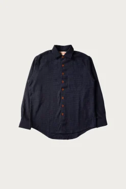 Wooly Gingham One Pocket Shirt - Navy