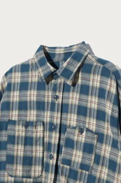 Work Shirt - Navy Cotton Plaid Jacquard