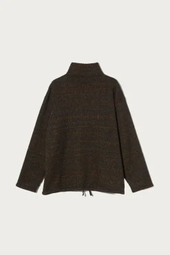 Zip Mock Neck - Brown Wool Poly Nep Sweater Knit